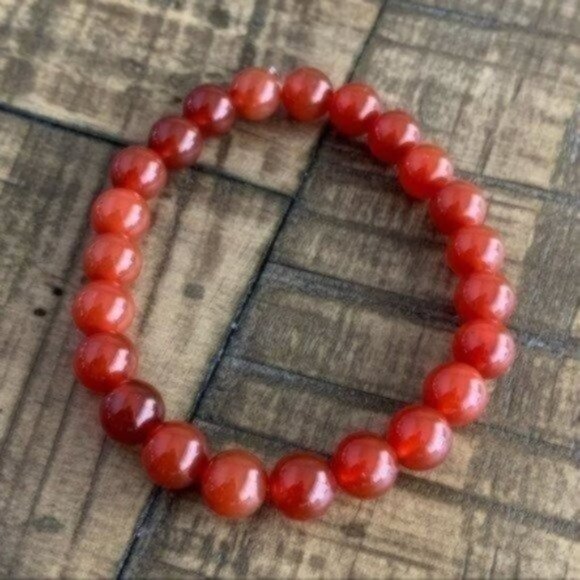 8mm Dark Carnelian Stretch Bead Bracelet - Picture 6 of 7